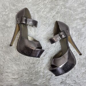 Michael Antonio Silver and Black Platform High Heel Shoes US Size 7